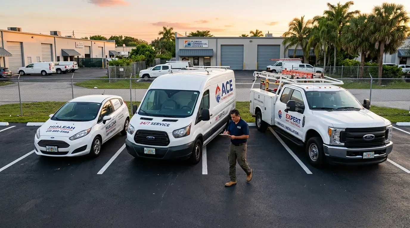 Commercial vans parked together outside a business