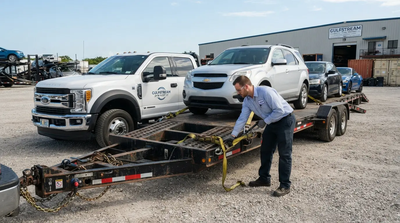 Worker inspecting a commercial pickup truck