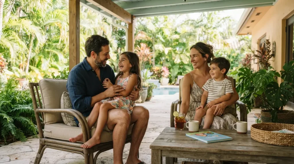 Family sitting together at home